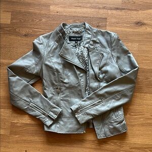 Black Rivet Gray Leather Jacket Asymmetrical Design
